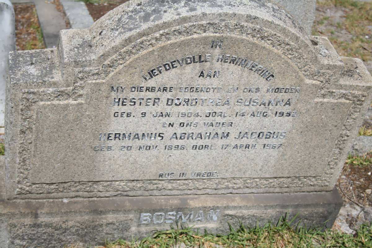 BOSMAN Hermanus Abraham Jacobus 1896-1967 &amp; Hester Dorothea Susanna 1904-1952