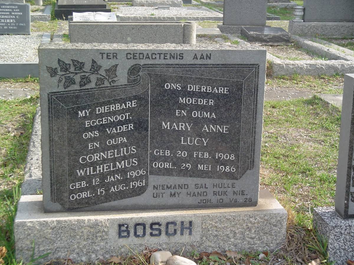BOSCH Cornelius Wilhelmus 1906-1961 &amp; Mary Anne Lucy 1908-1986