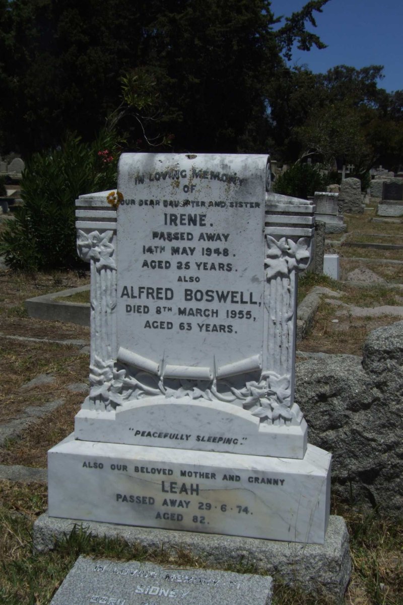 BOSWELL Alfred -1955 &amp; Leah -1974 :: BOSWELL Irene -1948 :: BOSWELL Sidney -1987