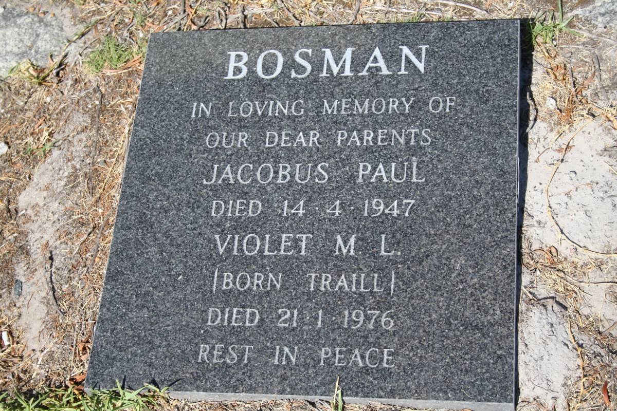 BOSMAN Jacobus Paul -1947 &amp; Violet M.L. TRAILL -1976