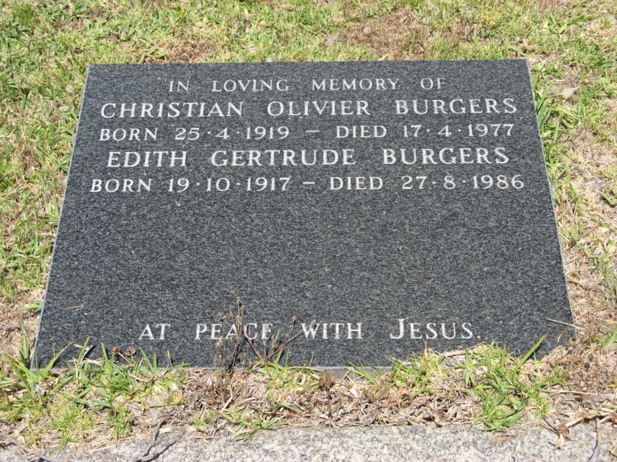 BURGERS Christian Olivier 1919-1977 &amp; Edith Gertrude 1917-1986