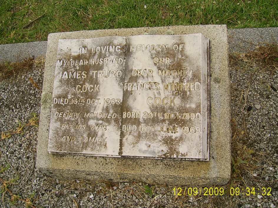 COCK James Truro -1963 &amp; Frances Winifred 1890-1969