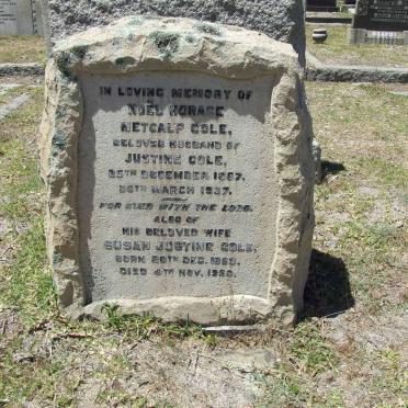 COLE Noel Horace Metcalf 1867-1937 &amp; Susan Justine 1869-1950