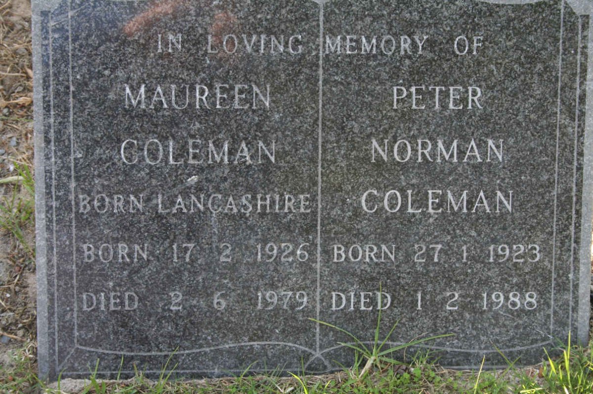COLEMAN Peter Norman 1923-1988 &amp; Maureen LANCASHIRE 1926-1979