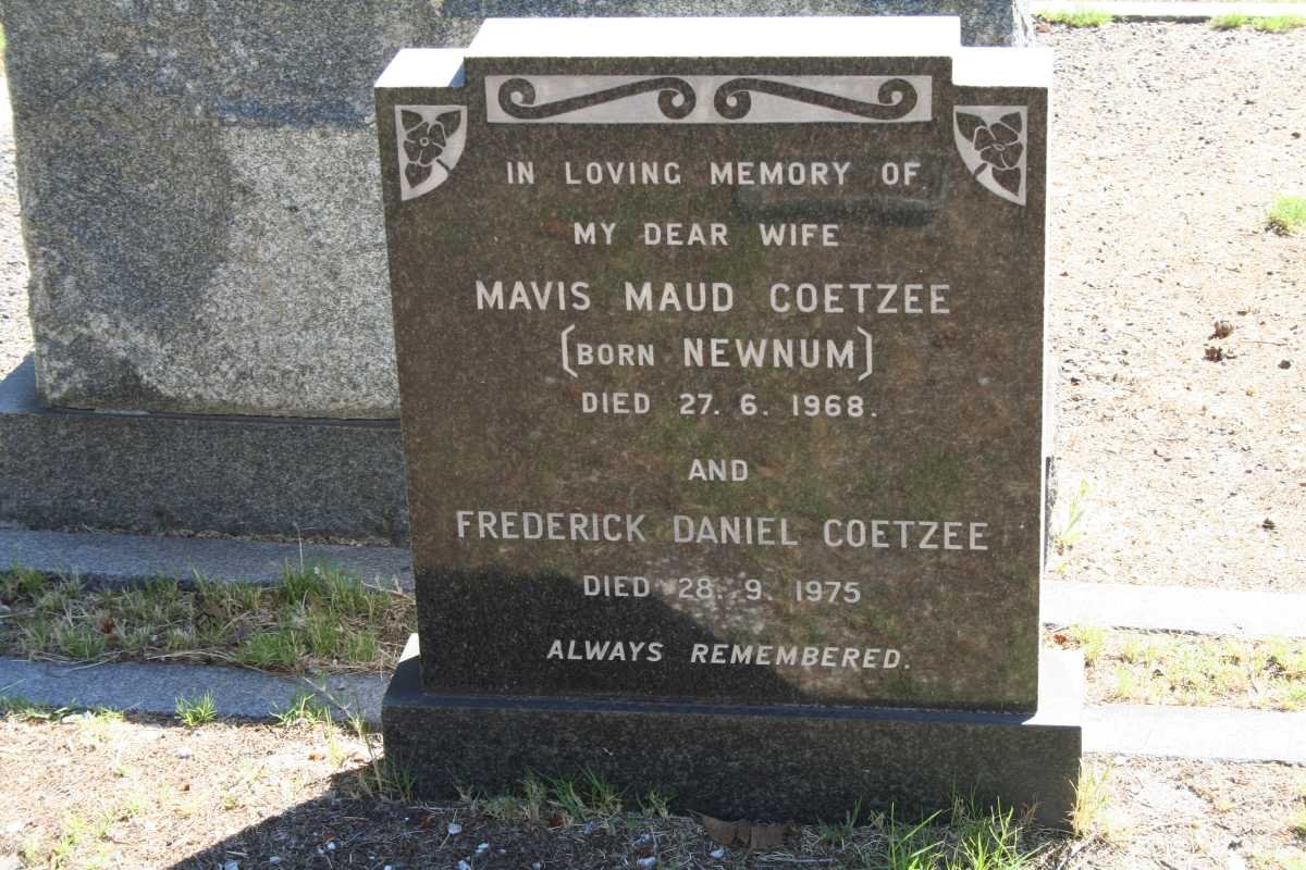 COETZEE Frederick Daniel -1975 &amp; Mavis Maud NEWNUM -1968