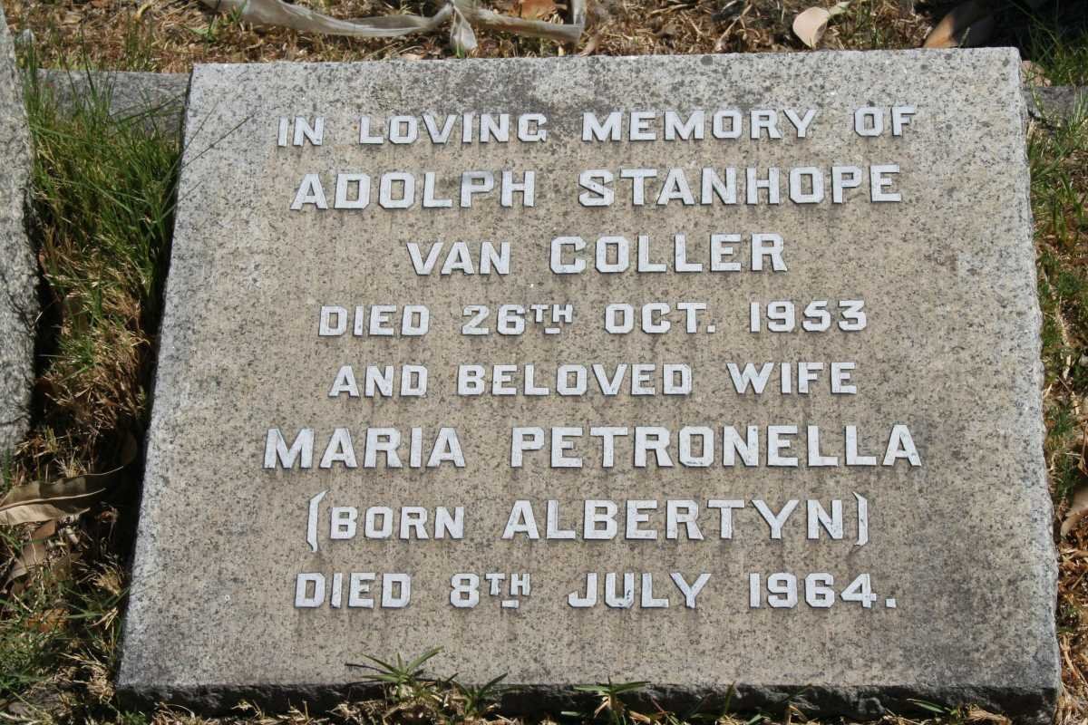 COLLER Adolph Stanhope, van -1953 &amp; Maria Petronella ALBERTYN -1964