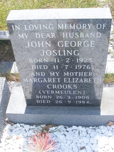 CROOKS Margaret Elizabeth nee VERMEULEN 1906-1984 :: JOSLING John George 1925-1976