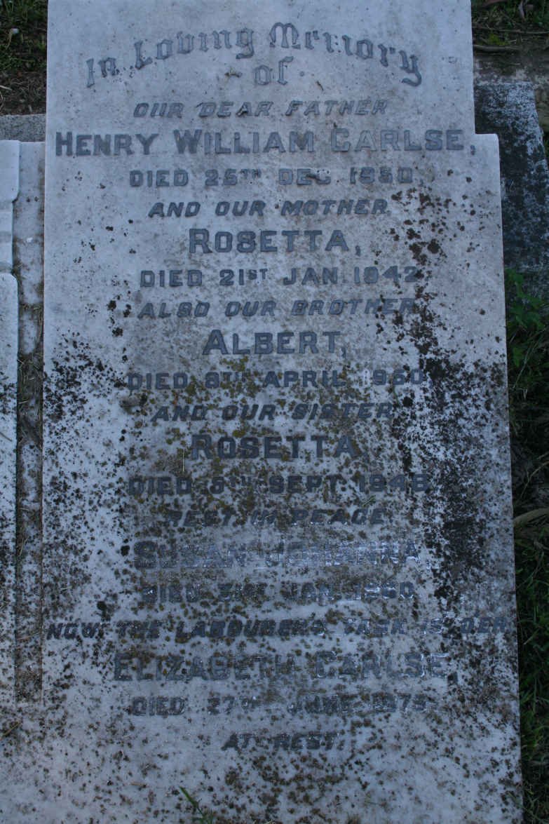 CARLSE Henry William -1950 &amp; Rosetta -1942 :: CARLSE Albert -1950 :: CARLSE Rosetta -1948 :: CARLSE Susan Johanna -1960