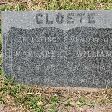 CLOETE William 1905-1993 &amp; Margaret 1905-1977