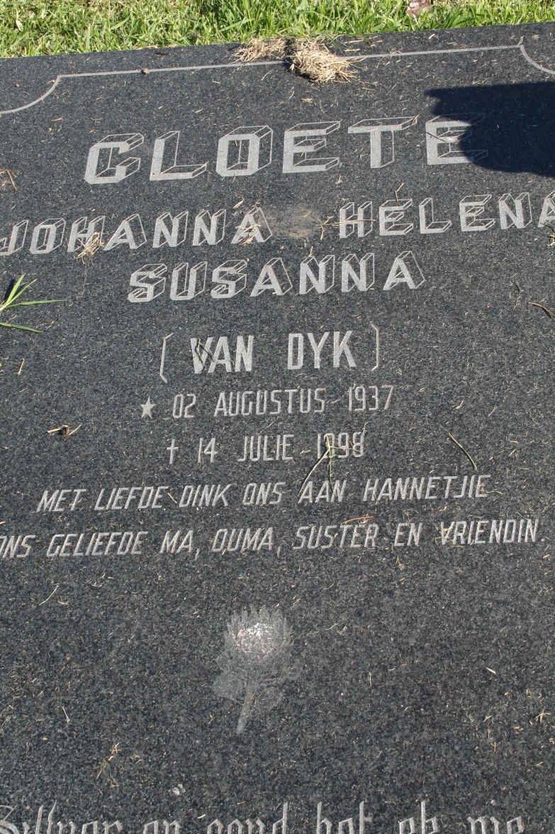 CLOETE Johanna Helena Susanna nee VAN DYK 1937-1998