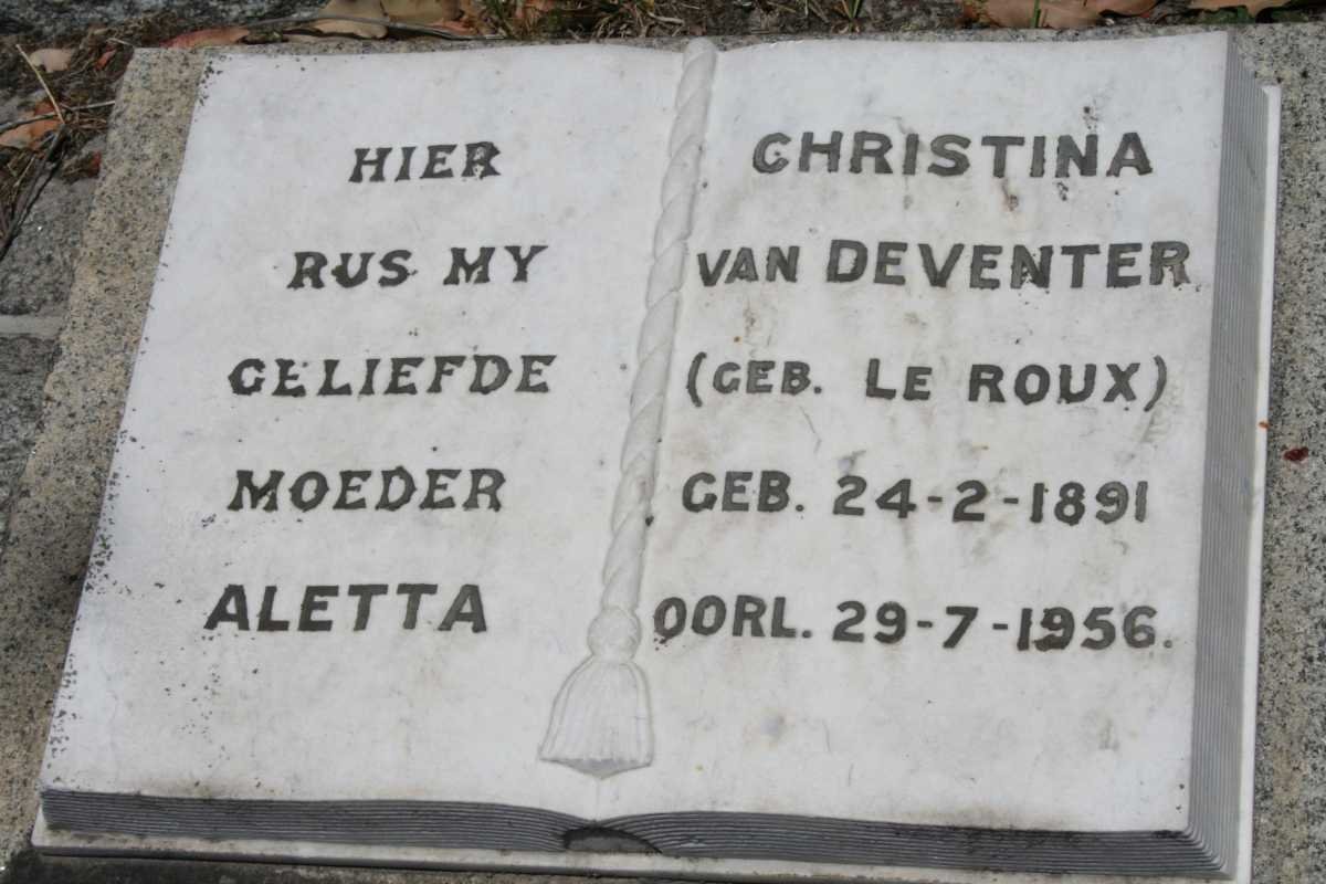 DEVENTER Aletta Christina, van nee LE ROUX 1891-1956
