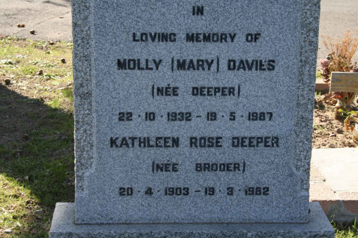 DEEPER Kathleen Rose nee BRODER 1903-1982 :: DAVIES Mary nee DEEPER 1932-1987 