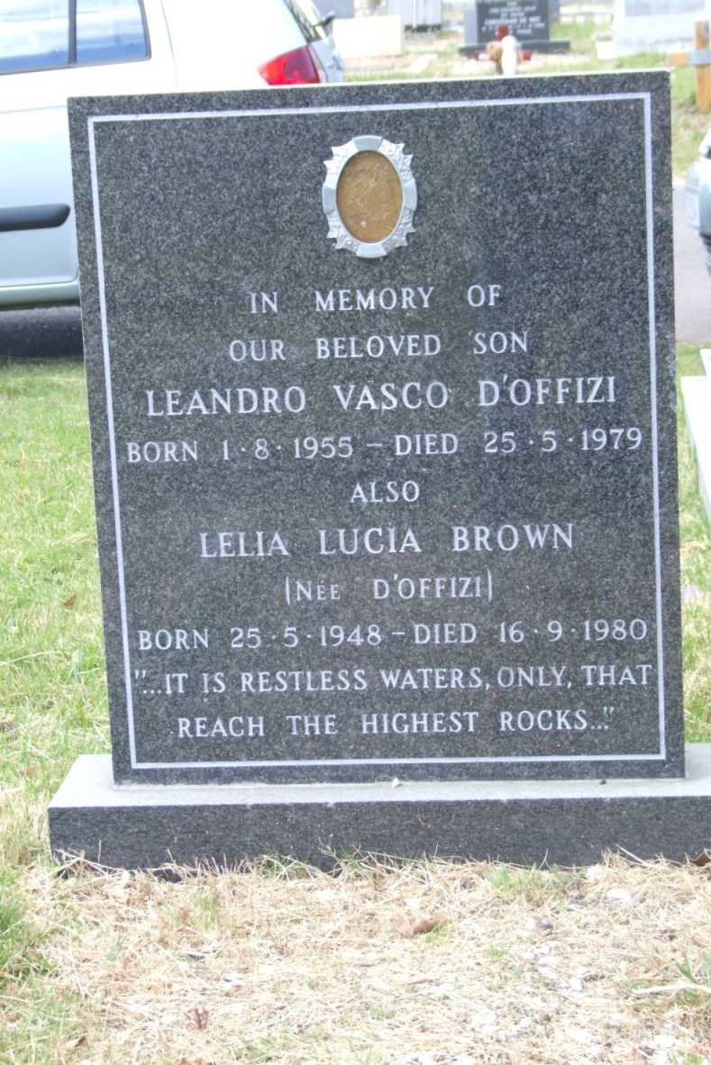 D'OFFIZI Leandro Vasco 1955-1979 :: BROWN Lelia Lucia nee D'OFFIZI 1948-1980