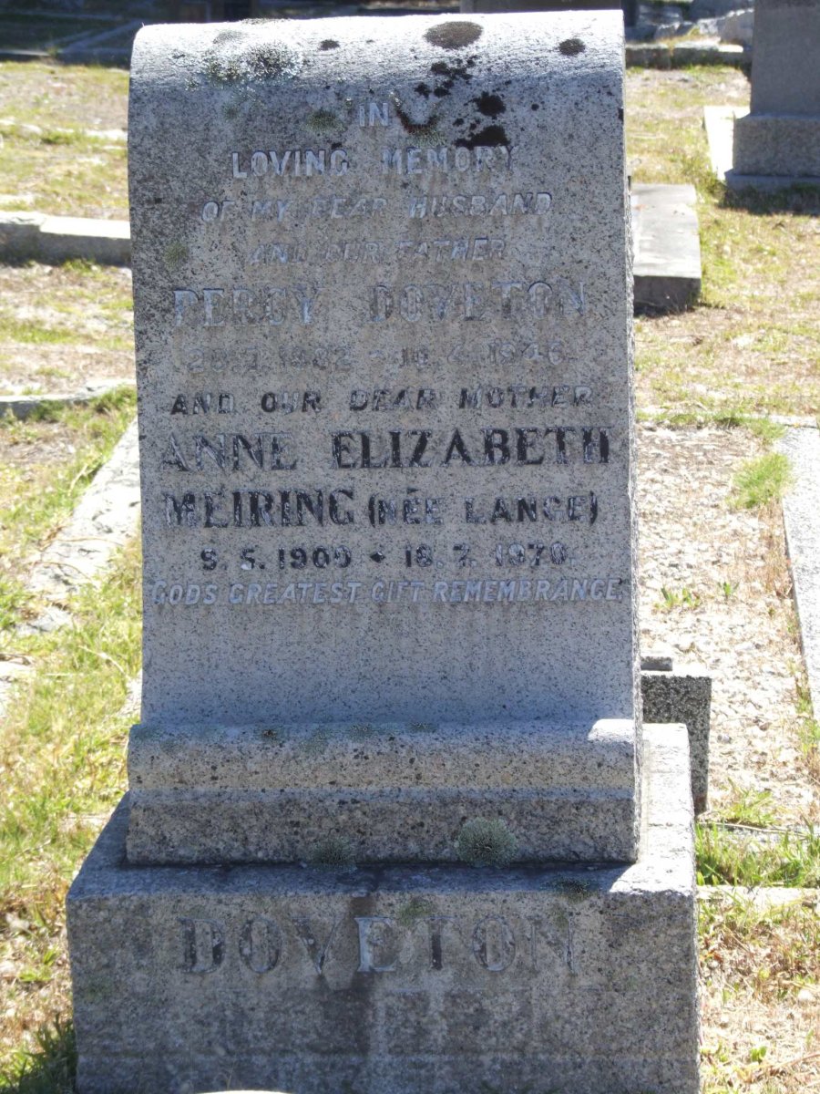 DOVETON Percy 1882-1946 &amp; Anne Elizabeth MEIRING nee LANGE 1900-1970