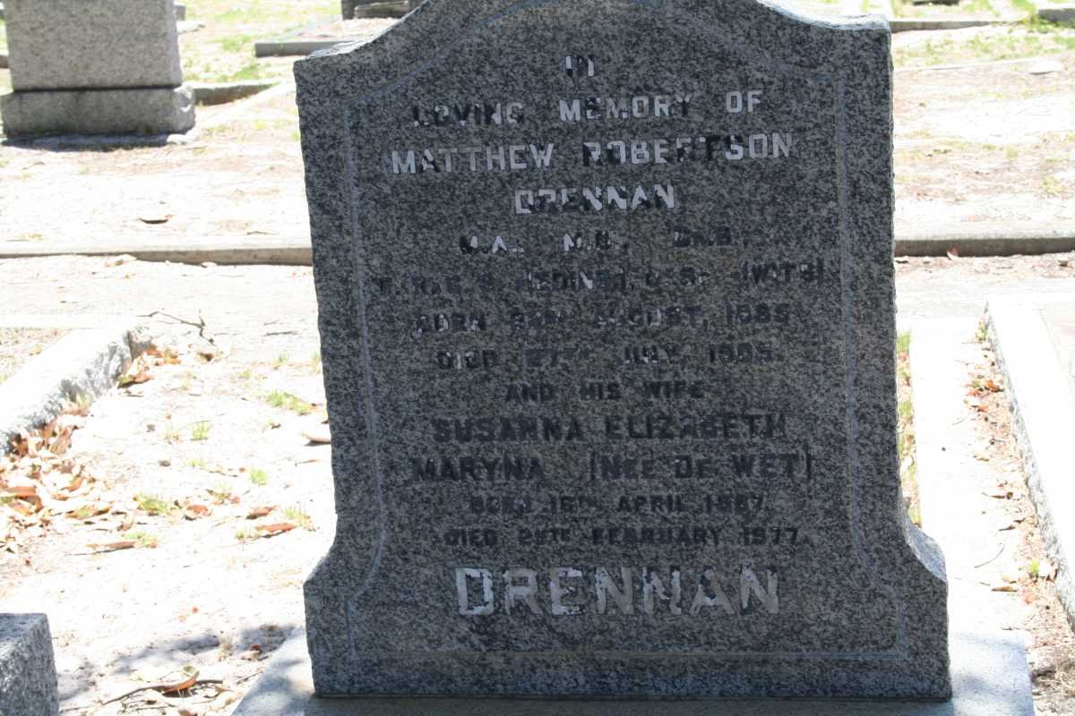 DRENNAN Matthew Robertson 1895-19?5 &amp; Susanna Elizabeth Maryna DE WET 1887-1977
