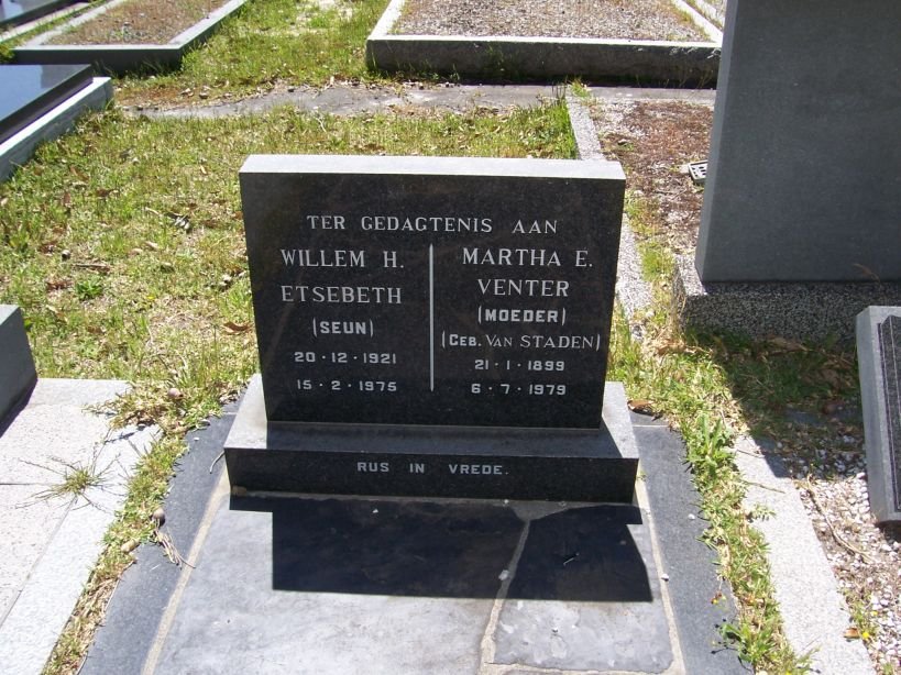 ETSEBETH Willem H. 1921-1975 :: VENTER Martha E. nee VAN STADEN 1899-1979