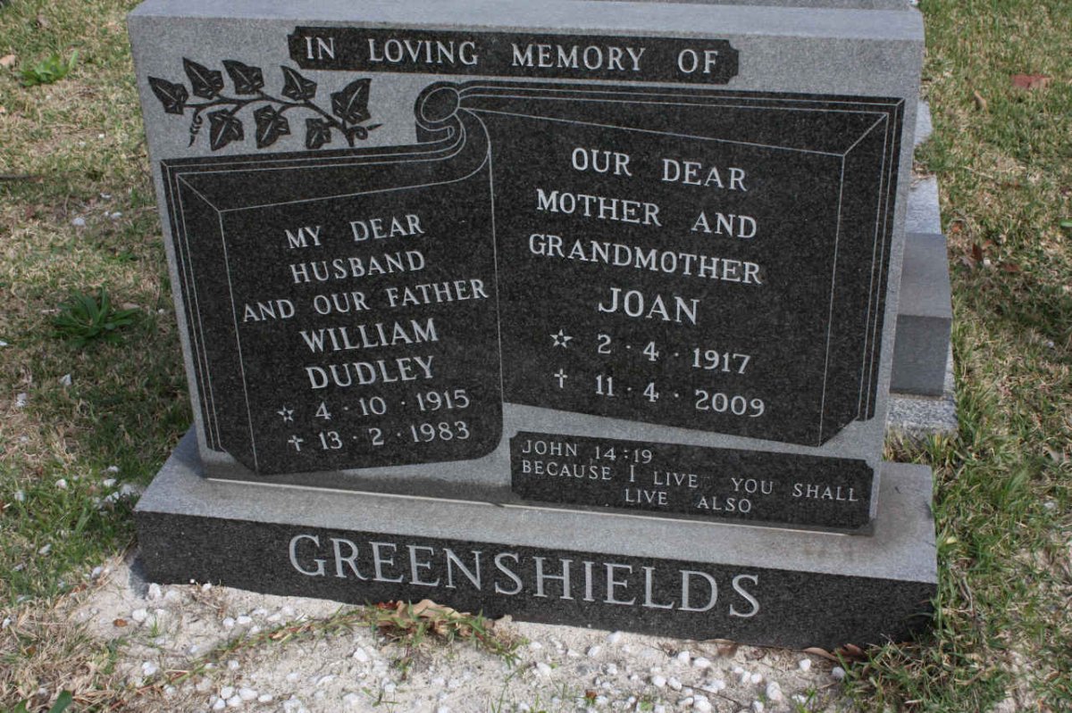 GREENSHIELDS William Dudley 1915-1983 &amp; Joan 1917-2009