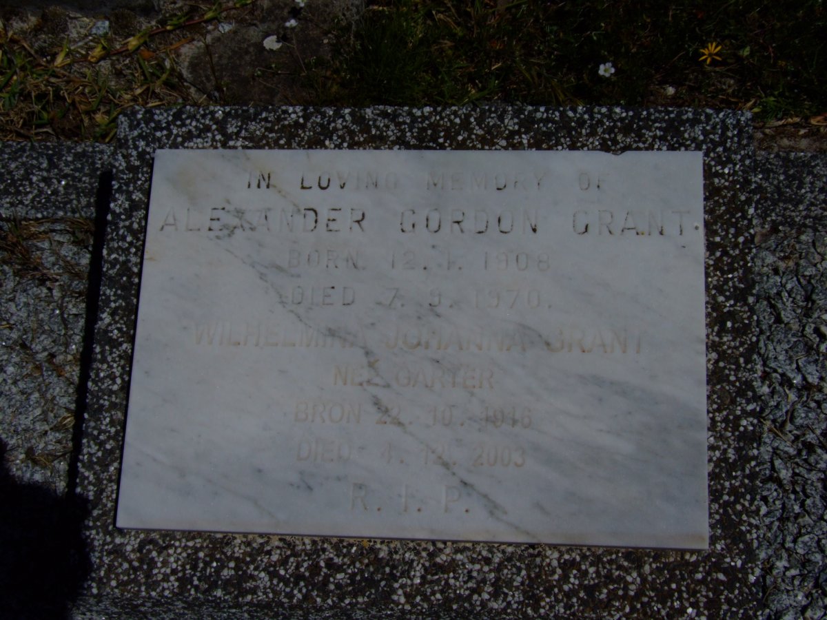 GRANT Alexander Gordon 1908-1970 &amp; Wilhelmina Johanna GARTER 1916-2003