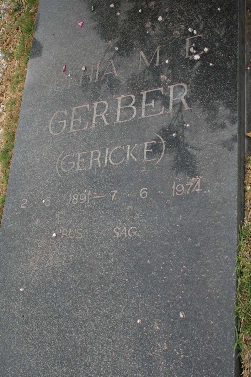 GERBER Sophia M.E. nee GERICKE 1891-1974