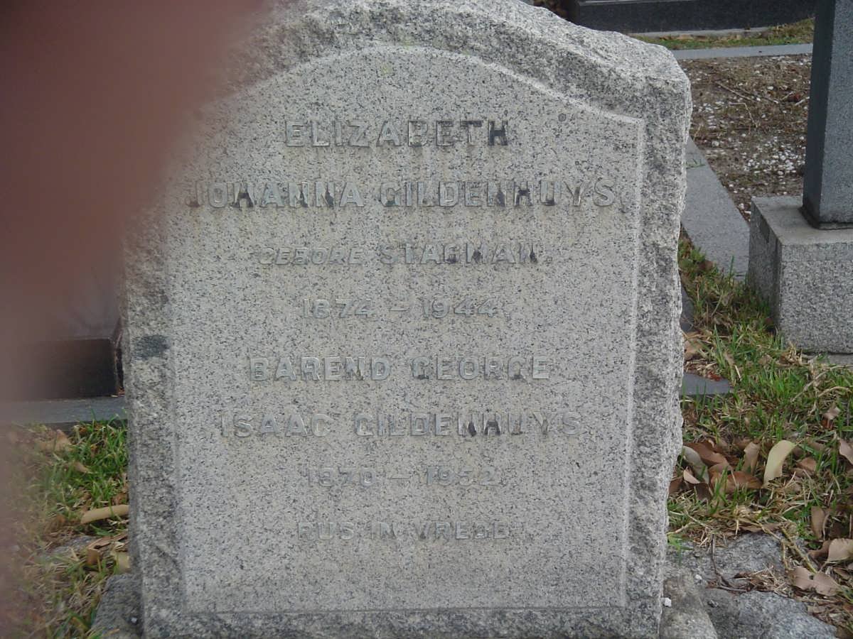 GILDENHUYS Barend George Isaac 1870-1952 &amp; Elizabeth Johanna STAGMAN 1872-1944