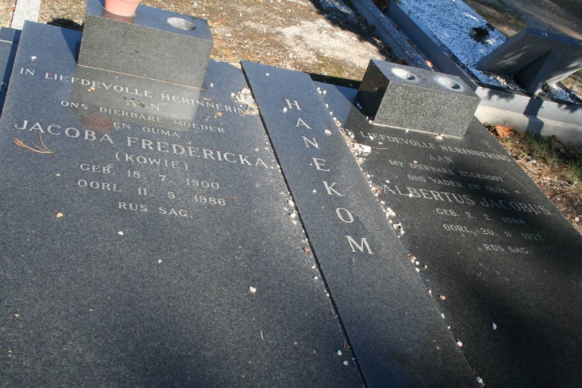 HANEKOM Albertus Jacobus 1894-1972 &amp; Jacoba Fredericka 1900-1986