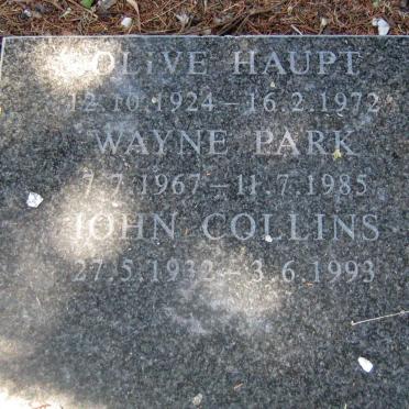 HAUPT Olive 1924-1972 :: PARK Wayne 1967-1985 :: COLLINS John 1932-1993