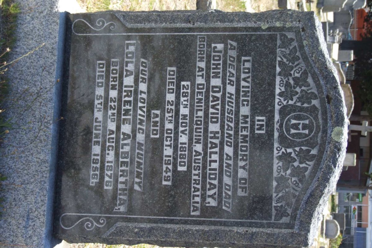 HALLIDAY John David 1880-1949 &amp; Lola Irene Albertha 1876-1956
