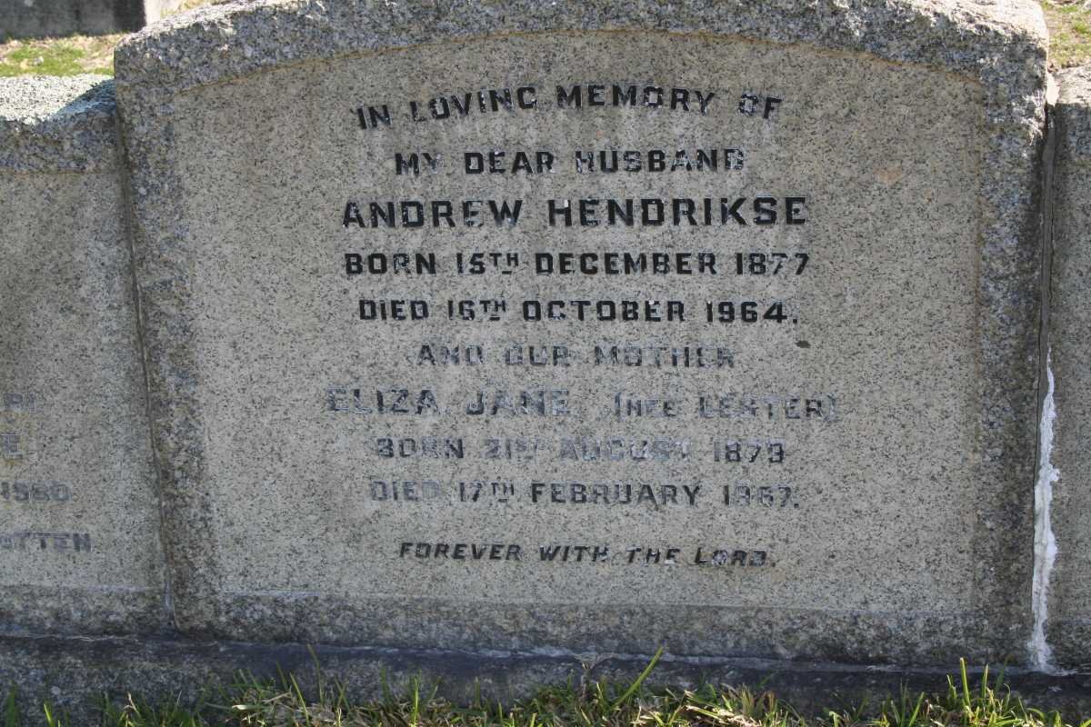 HENDRIKSE Andrew 1877-1964 &amp; Eliza Jane LESTER 1873-1967