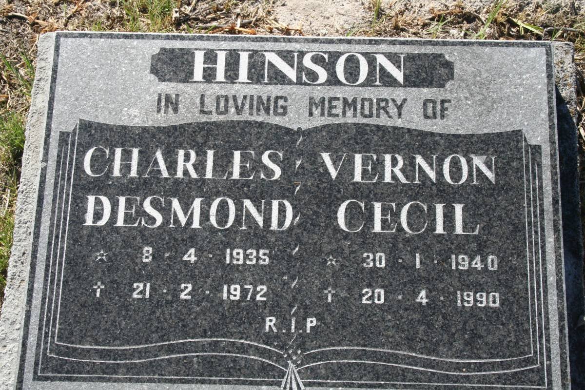 HINSON Charles Desmond 1935-1972 :: HINSON Vernon Cecil 1940-1990