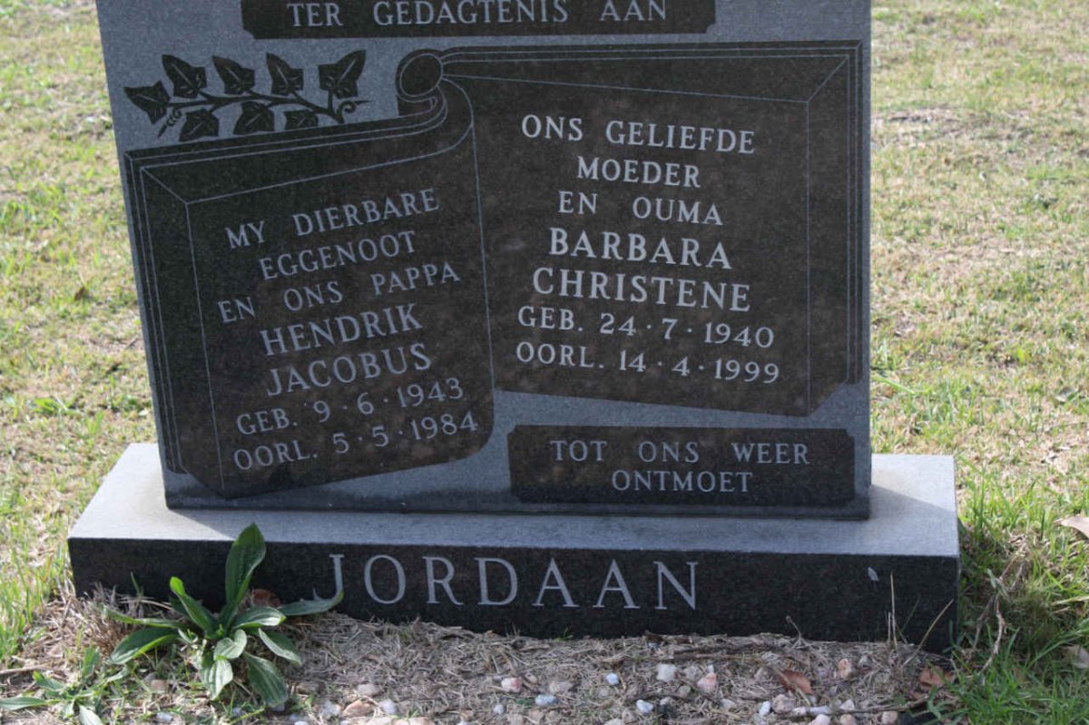 JORDAAN Hendrik Jacobus 1943-1984 &amp; Barbara Christene 1940-1999