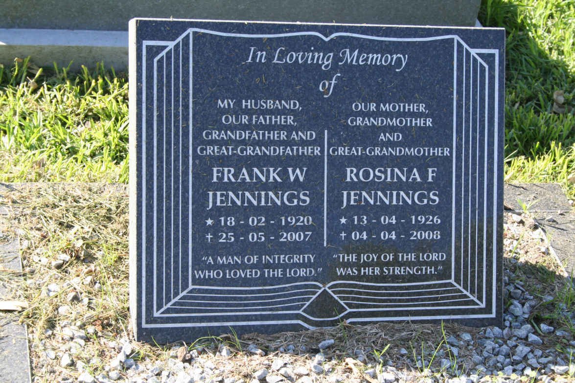 JENNINGS Frank W. 1920-2007 &amp; Rosina F. 1926-2008