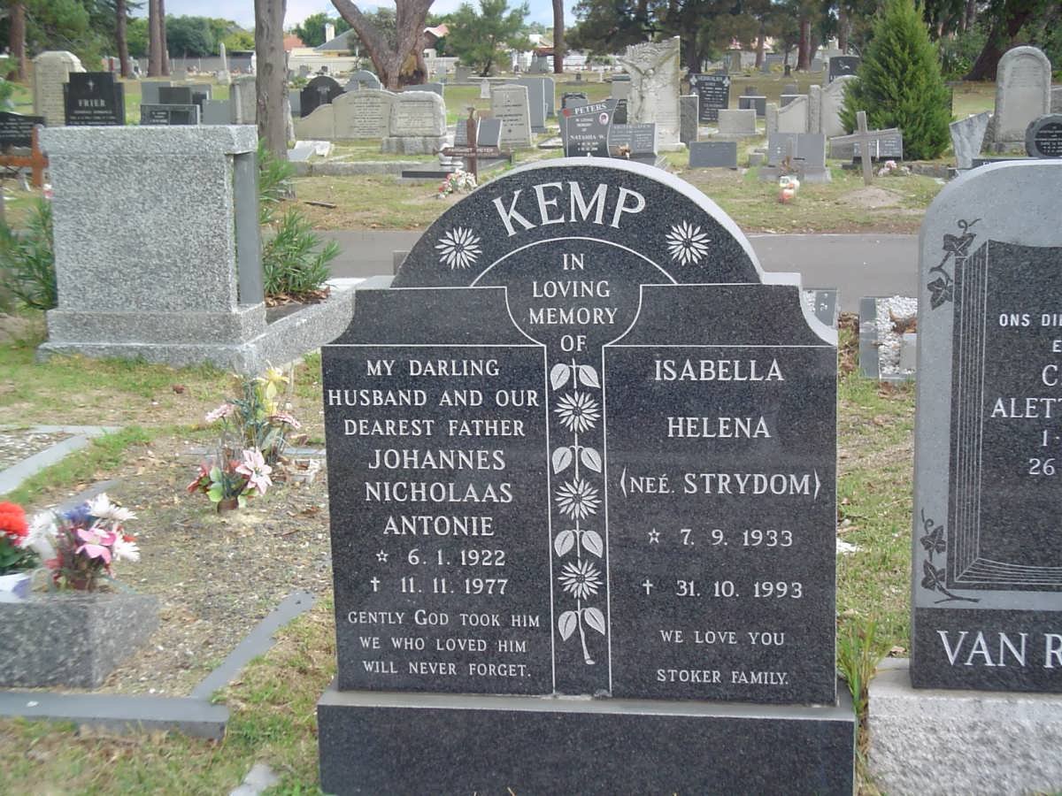 KEMP Johannes Nicholaas Antonie 1922-1977 &amp; Isabella Helena STRYDOM 1933-1993