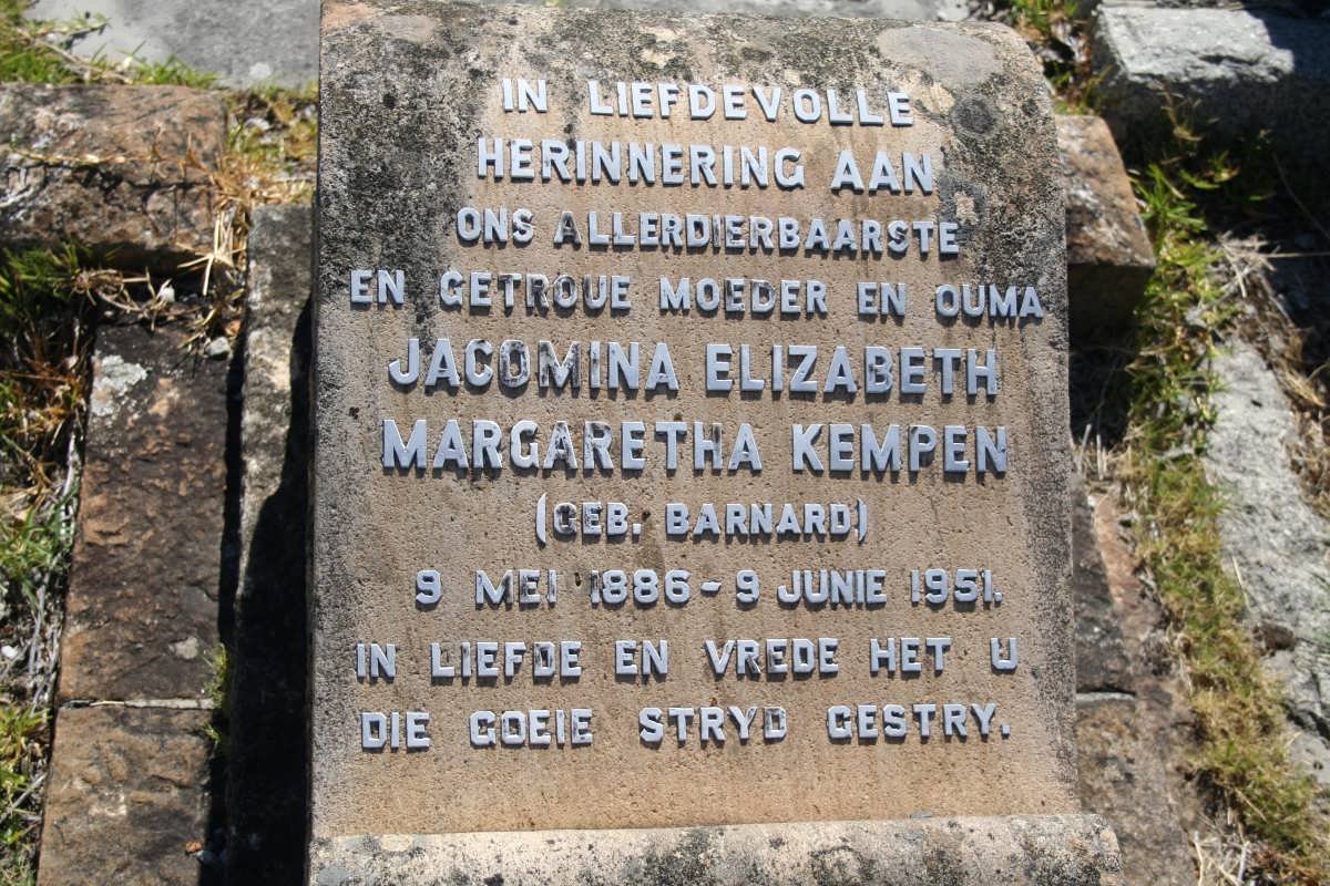 KEMPEN Jacomina Elizabeth Margaretha nee BARNARD 1886-1951