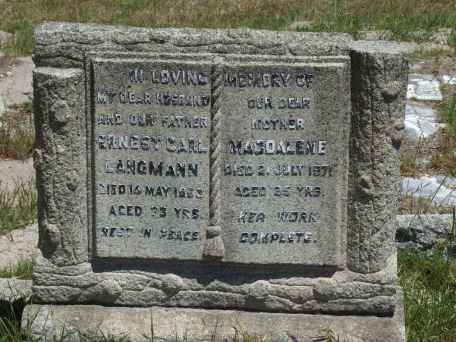 LANGMANN Ernest Carl -1953 &amp; Magdalene -1971