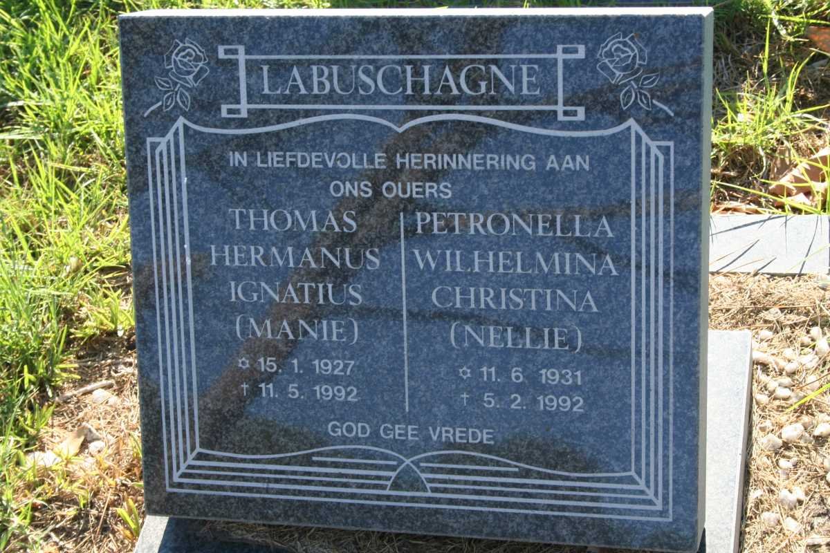 LABUSCHAGNE Thomas Hermanus Ignatius 1927-1992 &amp; Petronella Wilhelmina Christina 1931-1992