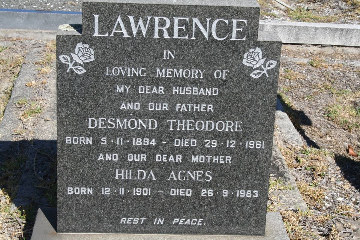 LAWRENCE Desmond Theodore 1894-1961 &amp; Hilda Agnes 1901-1983