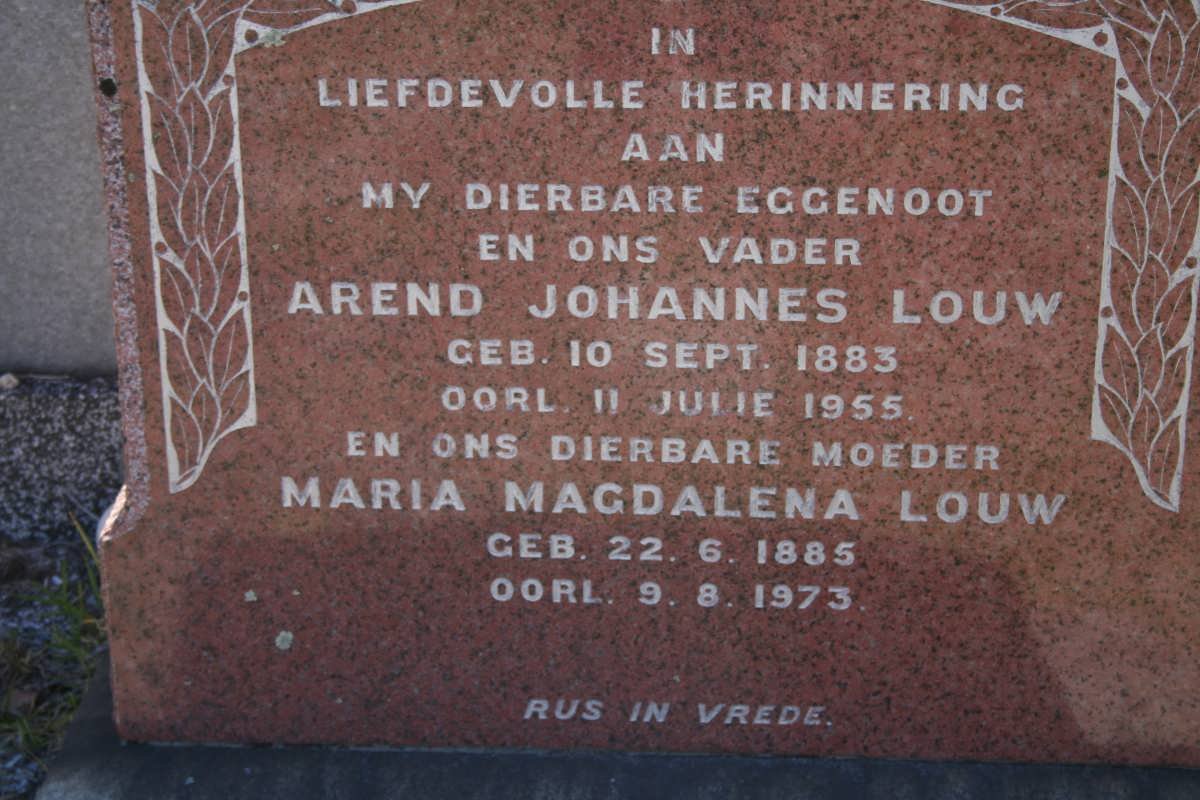 LOUW Arend Johannes 1883-1955 &amp; Maria Magdalena 1885-1973