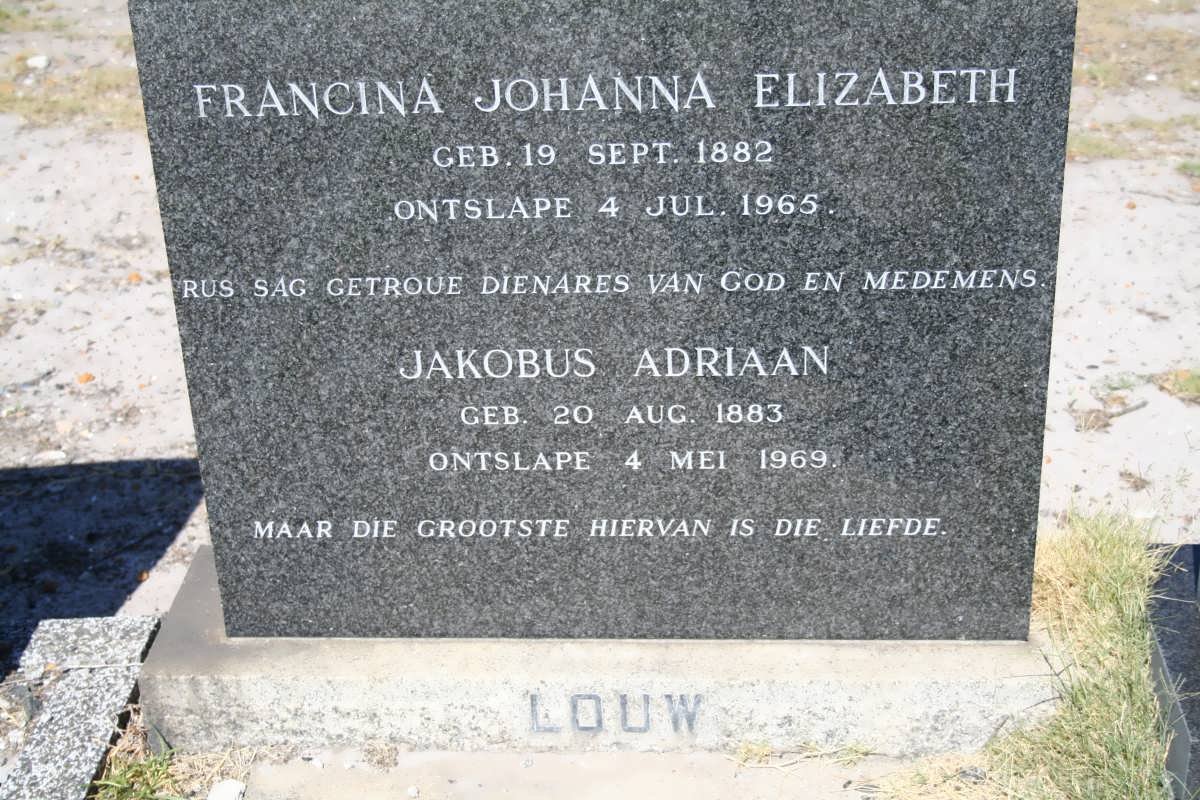 LOUW Jakobus Adriaan 1883-1969 &amp; Francina Johanna Elizabeth 1882-1965