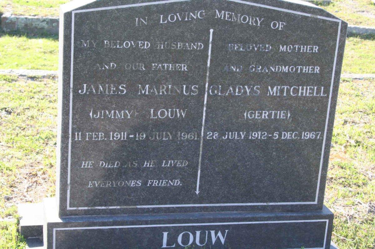 LOUW James Marinus 1911-1961 &amp; Gladys Mitchell 1912-1967