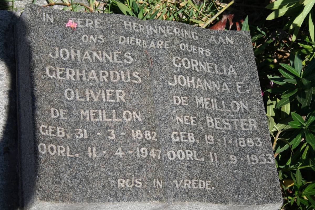 MEILLON Johannes Gerhardus Olivier, de 1882-1947 & Cornelia Johanna E. BESTER 1883-1953