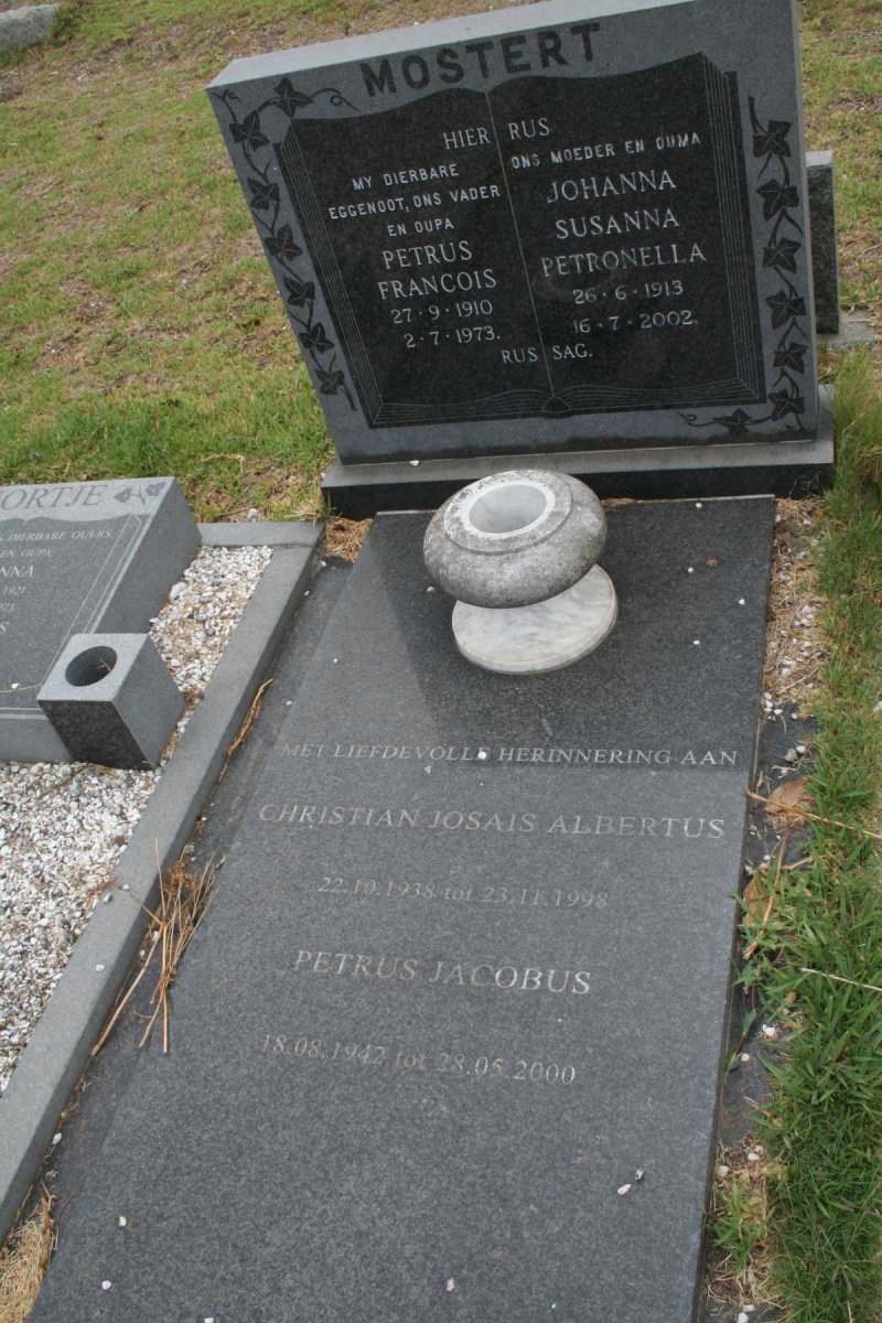 MOSTERT Petrus Francois 1910-1973 & Johanna Susanna Petronella 1913-2002 :: MOSTERT Christian Josais Albertus 1938-1998 :: MOSTERT Petrus Jacobus 1942-2000