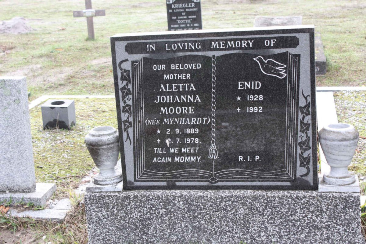 MOORE Aletta Johanne nee MYNHARDT 1889-1978 :: MOORE Enid 1928-1992