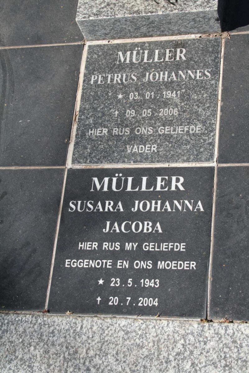 MÜLLER Petrus Johannes 1941-2006 &amp; Susara Johanna Jacoba 1943-2004
