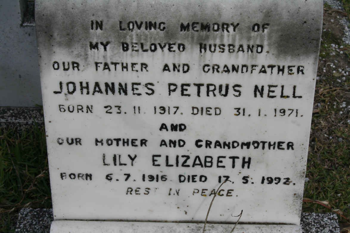 NELL  Johannes Petrus 1917-1971 &amp; Lily Elizabeth 1916-1992