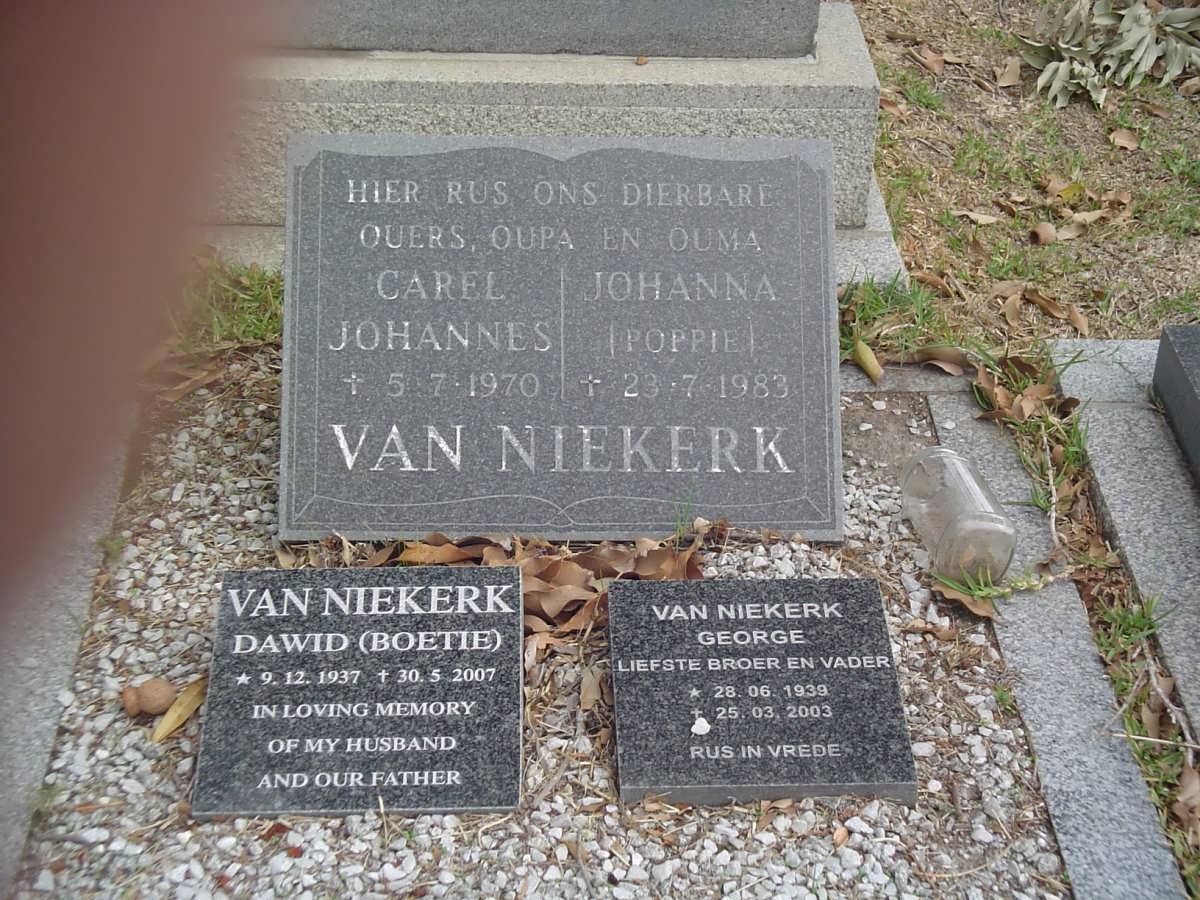 NIEKERK Carel Johannes, van  -1970 &amp; Johanna -1983 :: VAN NIEKERK Dawid 1937-2007 :: VAN NIEKERK George 1939-2003