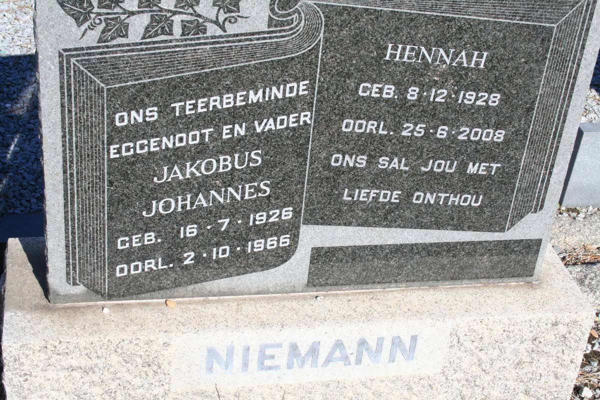 NIEMANN Jakobus Johannes 1926-1966 &amp; Hennah 1928-2008