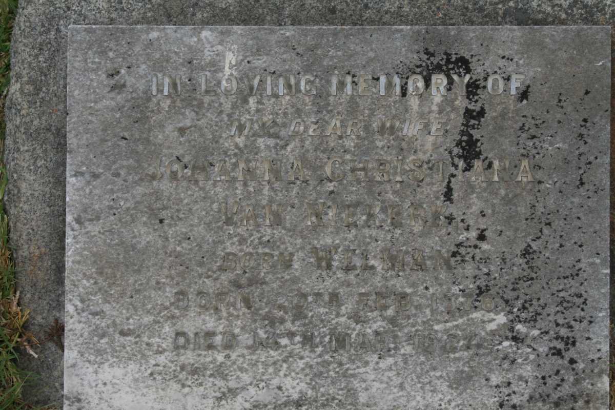 NIEKERK Johanna Christiana, van nee WELMAN 1876-1924