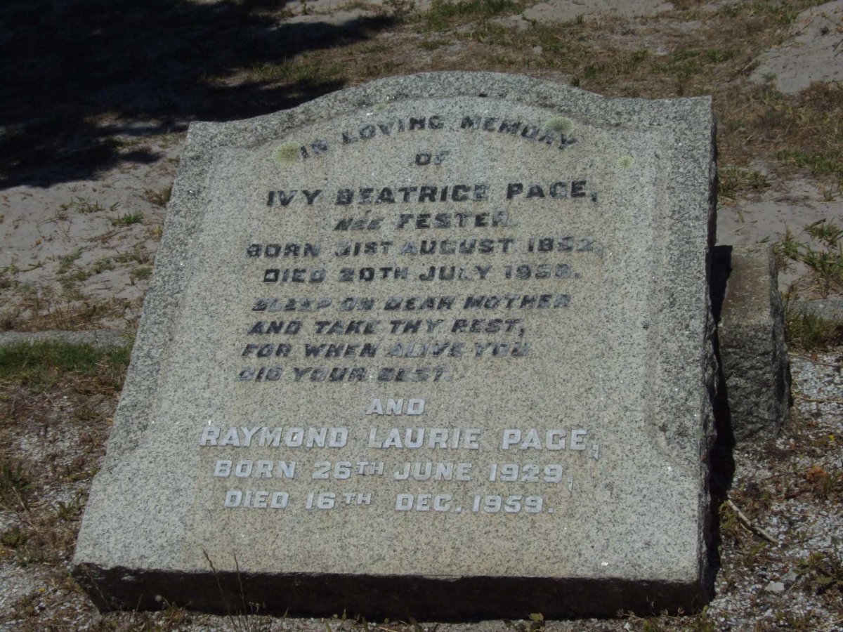 PAGE Ivy Beatrice nee FESTER 1892-1956 :: PAGE Raymond Laurie 1929-1959