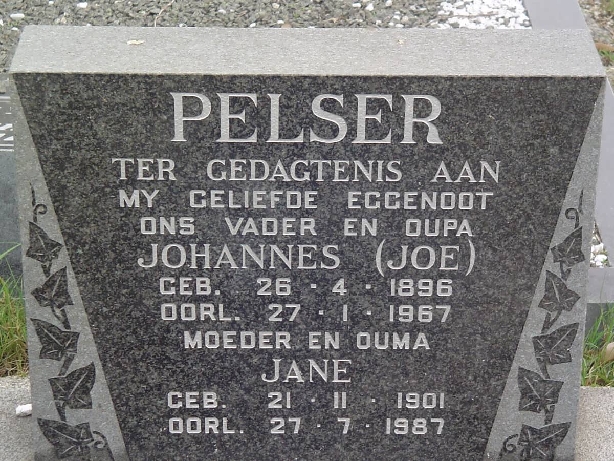 PELSER Johannes 1896-1967 &amp; Jane 1901-1987