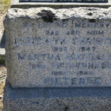 PIETERSE Lodewyk Christiaan 1858-1947 &amp; Martha Magdalena McGUINNESS 1898-1984